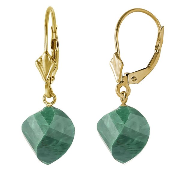 14K. SOLID GOLD  EARRINGS  WITH TWISTED EMERALDS - Picture 2 of 5